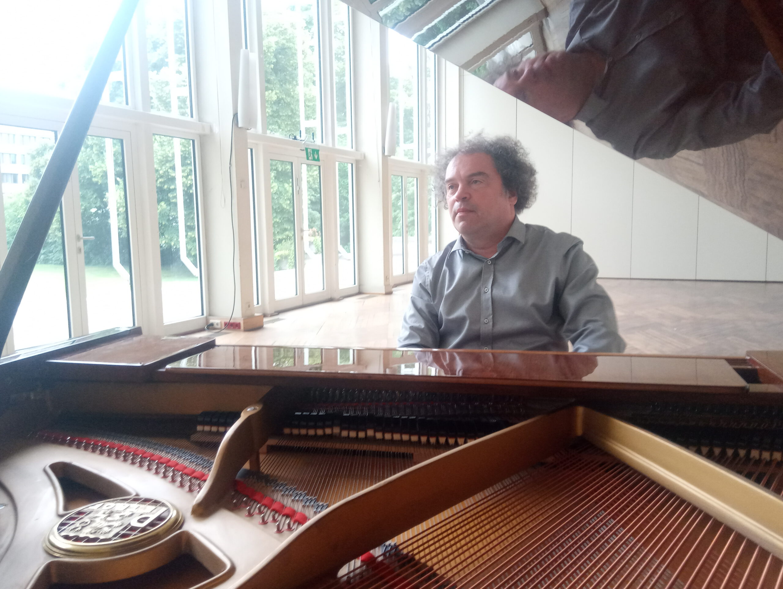 Pianist Thomas Layes am Petrof-Flügel (Pinguisson-Bau)