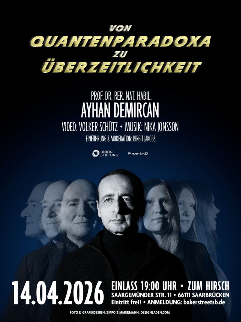 Der Professor und die Künstler*innen in verschiedenen Quantenzuständen.